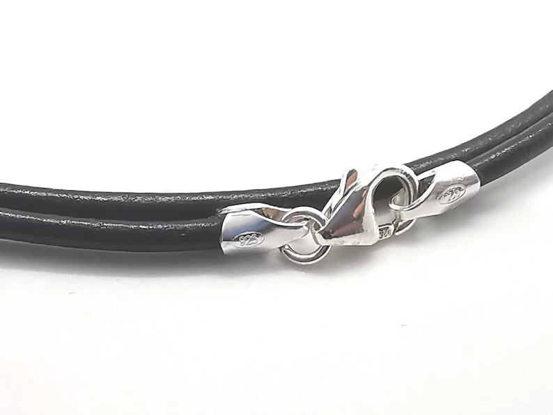 2mm High Quality Black Leather Necklace Or Double Wrap Bracelet With 925 Sterling Silver Clasp Handmade To Order Choose Any Length 画像 2