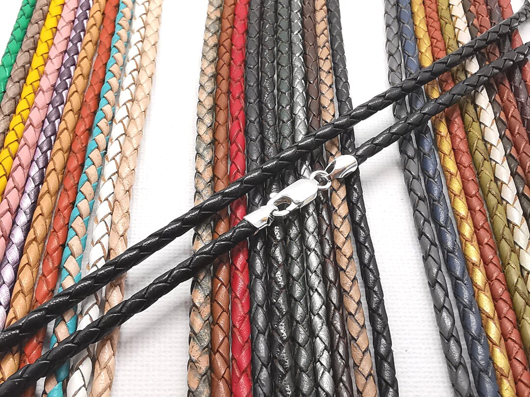 3mm Quality Real Braided Leather Cord Necklace With Sterling Silver