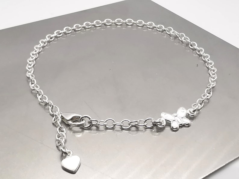 3mm Sterling Silver Bracelet Or Ankle Chain Anklet Heart Charm 7" 8" 9" 10" 11" 3mm Sterling Silver Bracelet Or Ankle Chain Anklet Heart Charm 7" 8" 9" 10" 11"