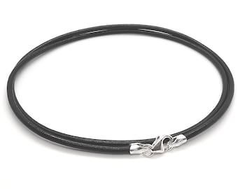 2 mm hoge kwaliteit zwart lederen ketting of dubbele wikkelarmband met 925 sterling zilveren sluiting ~ handgemaakt op bestelling ~ kies elke lengte