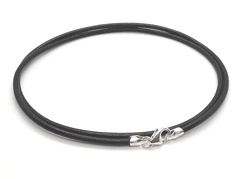 2mm High Quality Black Leather Necklace Or Double Wrap Bracelet With 925 Sterling Silver Clasp Handmade To Order Choose Any Length 画像 1