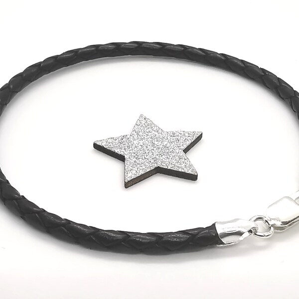 thumbnail image 2 of CMJ London Genuine Black Leather Wrap Bracelet – 925 Sterling Silver Clasp, Braided, Made In UK 2 of 5