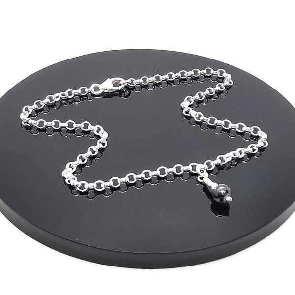 Bracelet en argent sterling 925 véritable de 2,3 mm ou chaîne de cheville - breloque perle noire - longueur au choix - fait main sur commande - cadeau pour femme
