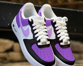 Custom Purple Black Air Force 1 Hand Painted Purple Shoes Black And Purple AF1 Sneakers Personalised Colour Matching Sneakers Birthday Gifts