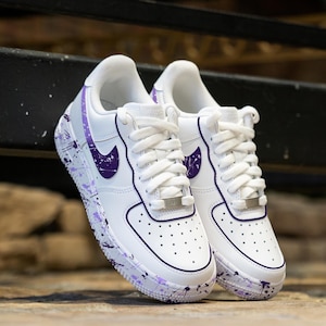 Custom Purple Splatter Air Force 1 Hand Painted Purple Shoes Purple And White AF1 Sneakers Personalised Purple Gradient Sneakers Gifts