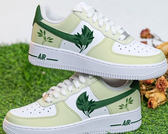 Hand Painted Spring Air Force 1 Custom Spring AF1 Sneakers Green Plant Sneakers Personalised Seasonal Shoes Gifts Wedding Shoes