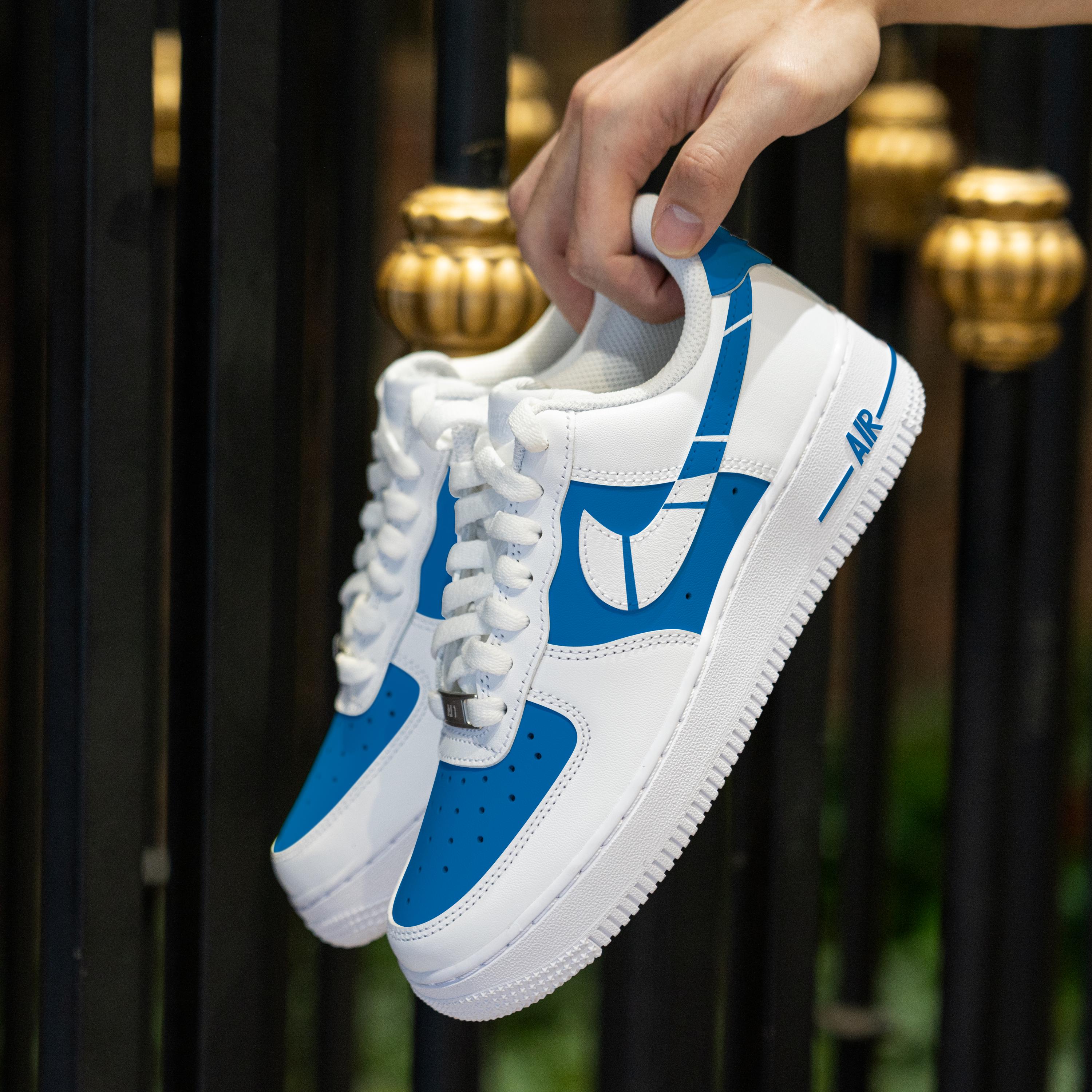 Custom Blue Air Force 1 Hand Painted Blue Shoes Custom Color Block AF1 ...