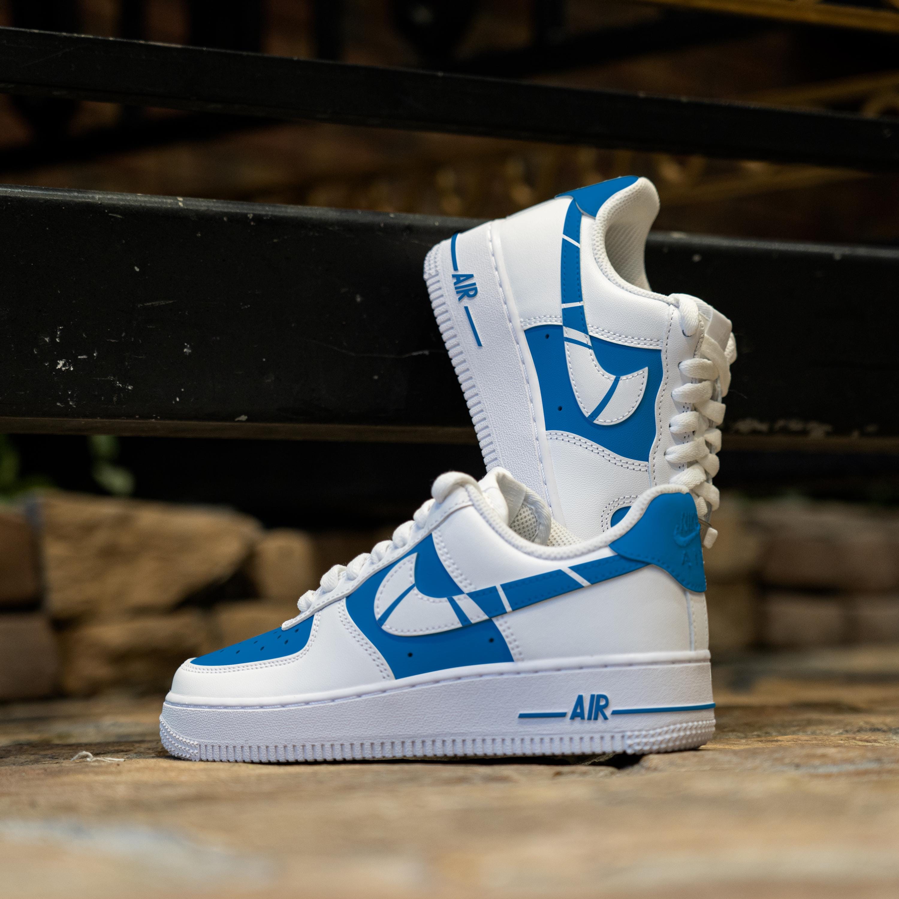 Custom Af1 Color Custom Blue Air Force 1 Hand Painted Blue Shoes Custom Color Block AF1 ...
