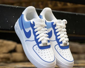Custom Blue Air Force 1 Hand Painted Blue White Shoes Custom Color Block AF1 Sneakers Personalized AF1 Custom Team Shoes Birthday Gifts
