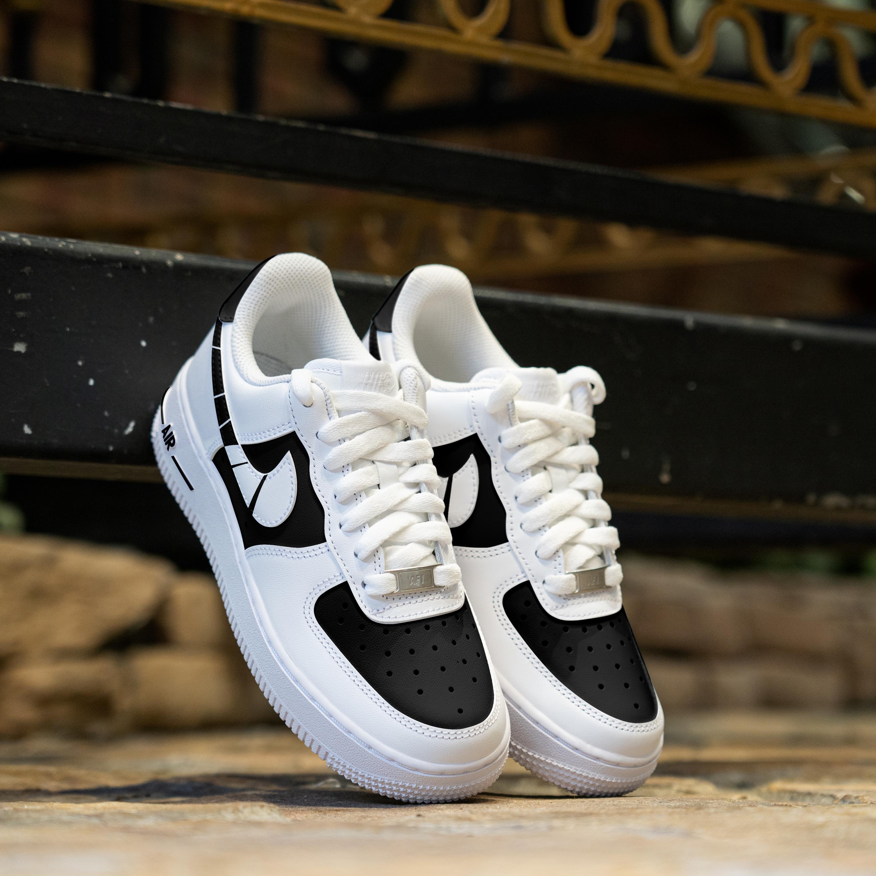 Custom Black Air Force 1 Hand Painted Black White Shoes Custom