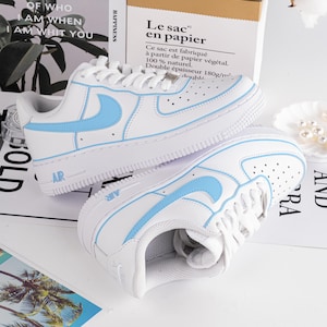 Custom Blue Air Force 1 Hand Painted Blue Shoes Blue And White AF1 Sneakers Personalised Blue Outline Sneakers Birthday Gifts Wedding Shoes