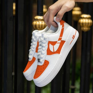 Custom Orange Air Force 1 Hand Painted White Orange Shoes Custom Color Block AF1 Sneakers Personalized AF1 Custom Team Shoes Birthday Gifts