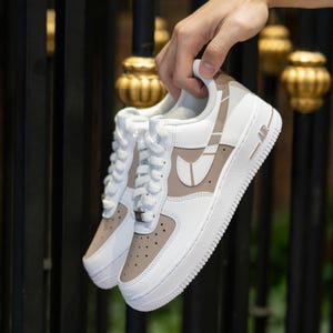 Custom Light Brown Air Force 1 Hand Painted White Brown Shoes Custom Color Block AF1 Sneakers Personalized AF1 Custom Team Shoes Gifts