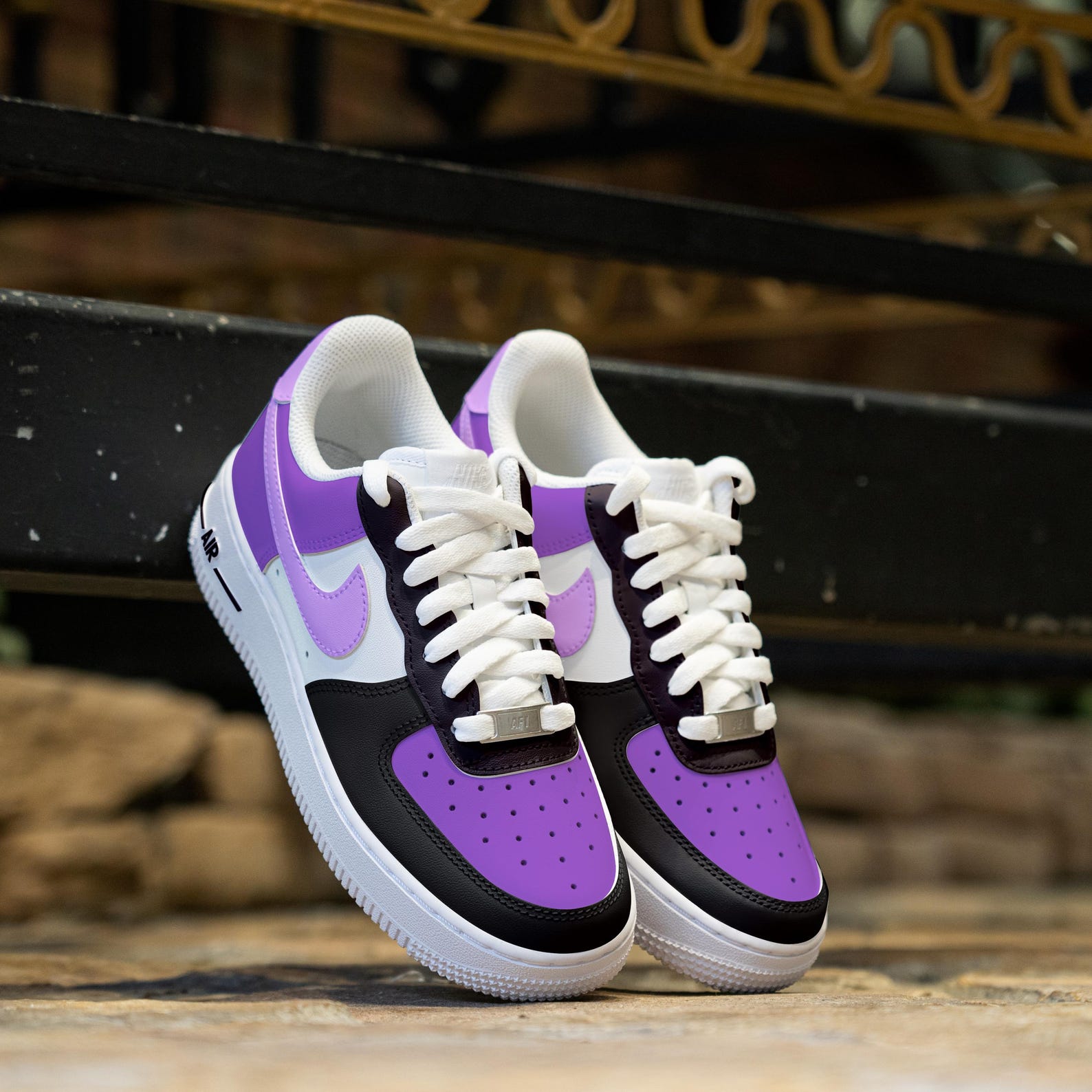 Custom Purple Black Air Force 1 Hand Painted Purple Shoes Black and ...