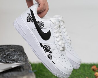 Custom Black Rose Air Force 1 Hand Painted Rose Shoes Black Rose AF1 Sneakers Hand Painted Custom Wedding Sneakers Valentines Day Gifts