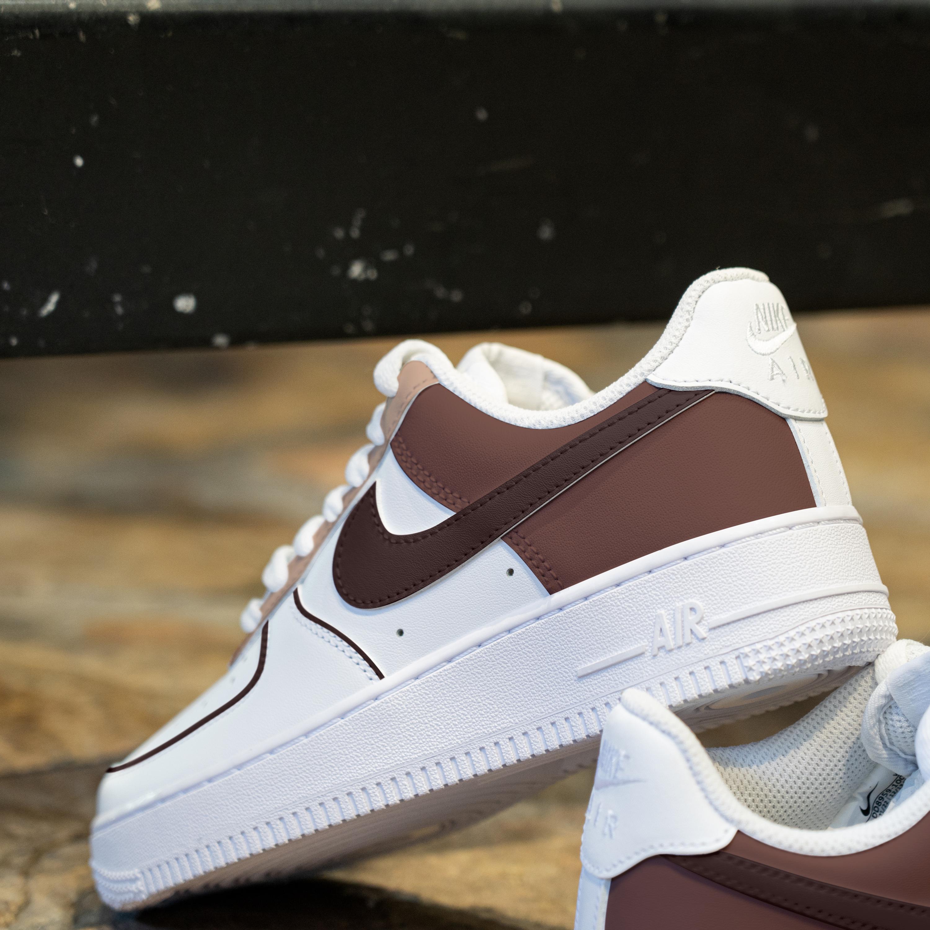 Custom Brown Air Force 1 Hand Painted Brown Line Shoes Chocolate Colour ...