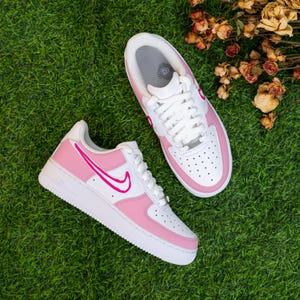 Custom Colour Swoosh Air Force 1 Hand Painted Pink Blue Purple Swoosh AF1 Sneakers Pink Air Force One Custom Outline Sneaker Holiday Gifts