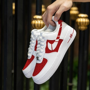 Custom Red Air Force 1 Hand Painted White Red Shoes Custom Color Block AF1 Sneakers Personalized AF1 Custom Team Shoes Birthday Gifts