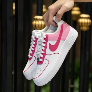 Custom Pink Air Force 1 Hand Painted Line Sneakers Pastel Pink Colour Block AF1 Sneakers Personalised Pink Shoes Gifts Wedding Sneakers