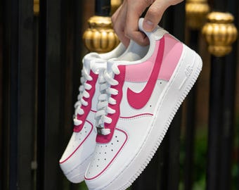 Custom Pink Air Force 1 Hand Painted Line Sneakers Pastel Pink Colour Block AF1 Sneakers Personalised Pink Shoes Gifts Wedding Sneakers