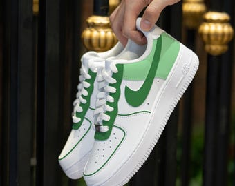 Custom Green Air Force 1 Hand Painted Line Sneakers Pastel Green Colour Block AF1 Sneakers Personalised Green Shoes Gifts Wedding Sneakers