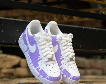 Hand Painted Purple Drips Sneakers Custom White Drips Air Force 1 Purple And White AF1 Sneakers Hand Painted Custom Shoes Birthday Gifts