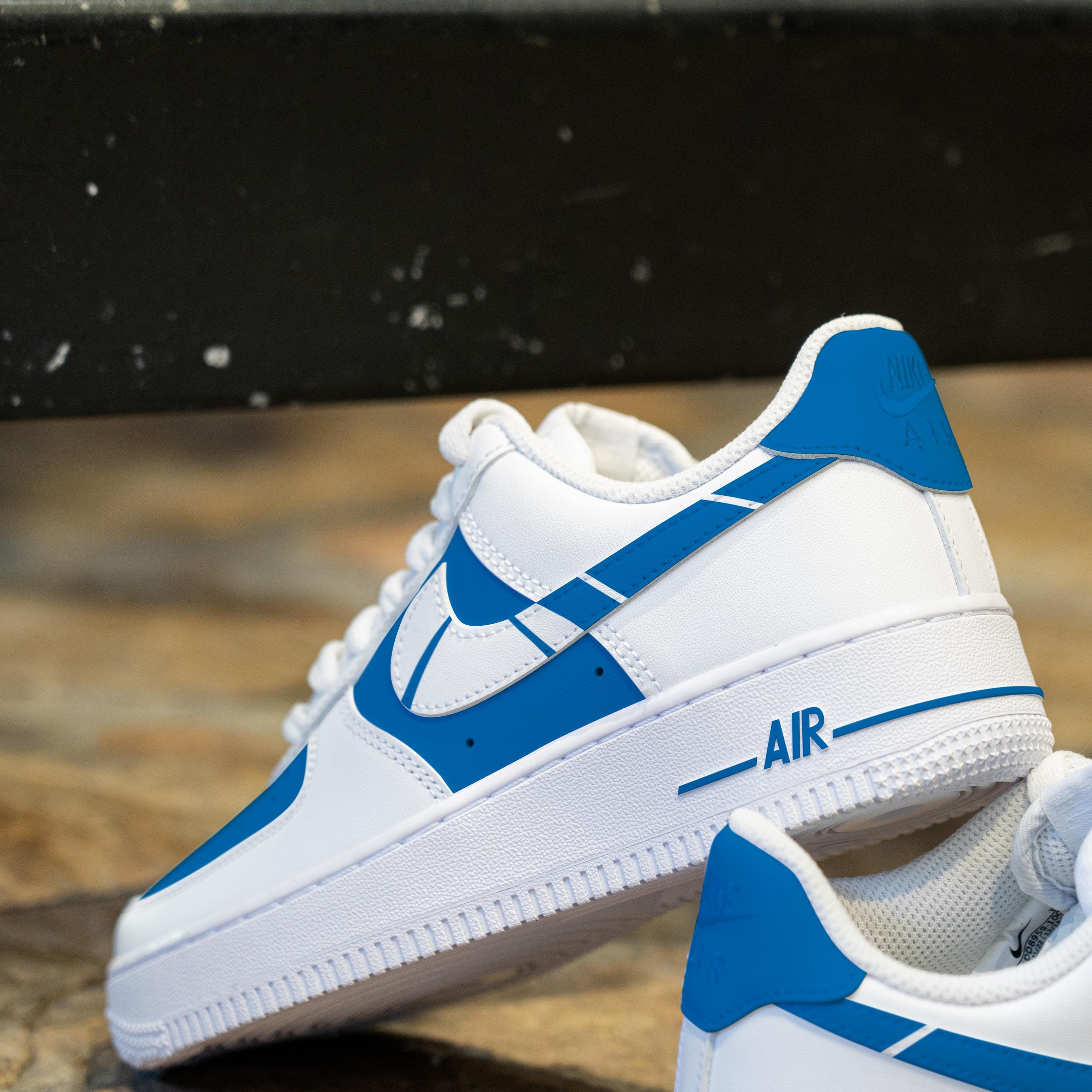 Custom Blue Air Force 1 Hand Painted Blue Shoes Custom Color Block AF1 ...