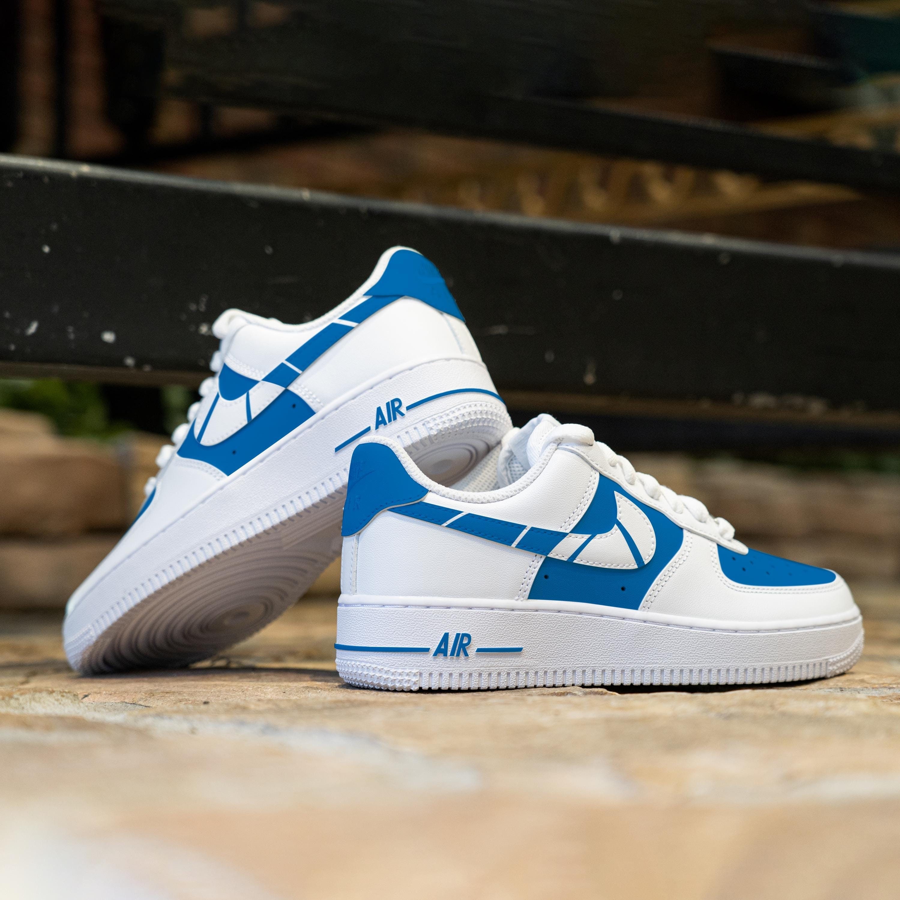 Benutzerdefinierte blaue Air Force 1 handbemalte blaue Schuhe Benutzerdefinierte Farbblock AF1 Sneakers Personalisierte AF1 Custom Team Schuhe Geburtstagsgeschenke