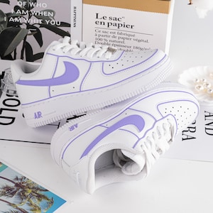 Custom Purple Air Force 1 Hand Painted Purple Shoes Purple And White AF1 Sneakers Personalised Purple Outline Sneakers Wedding Shoes