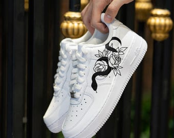 Black Rose Snake Air Force 1 Hand Painted Rose Sneakers Black Snakes AF1 Sneakers Custom Wedding Sneakers Anniversary Valentines Day Gifts