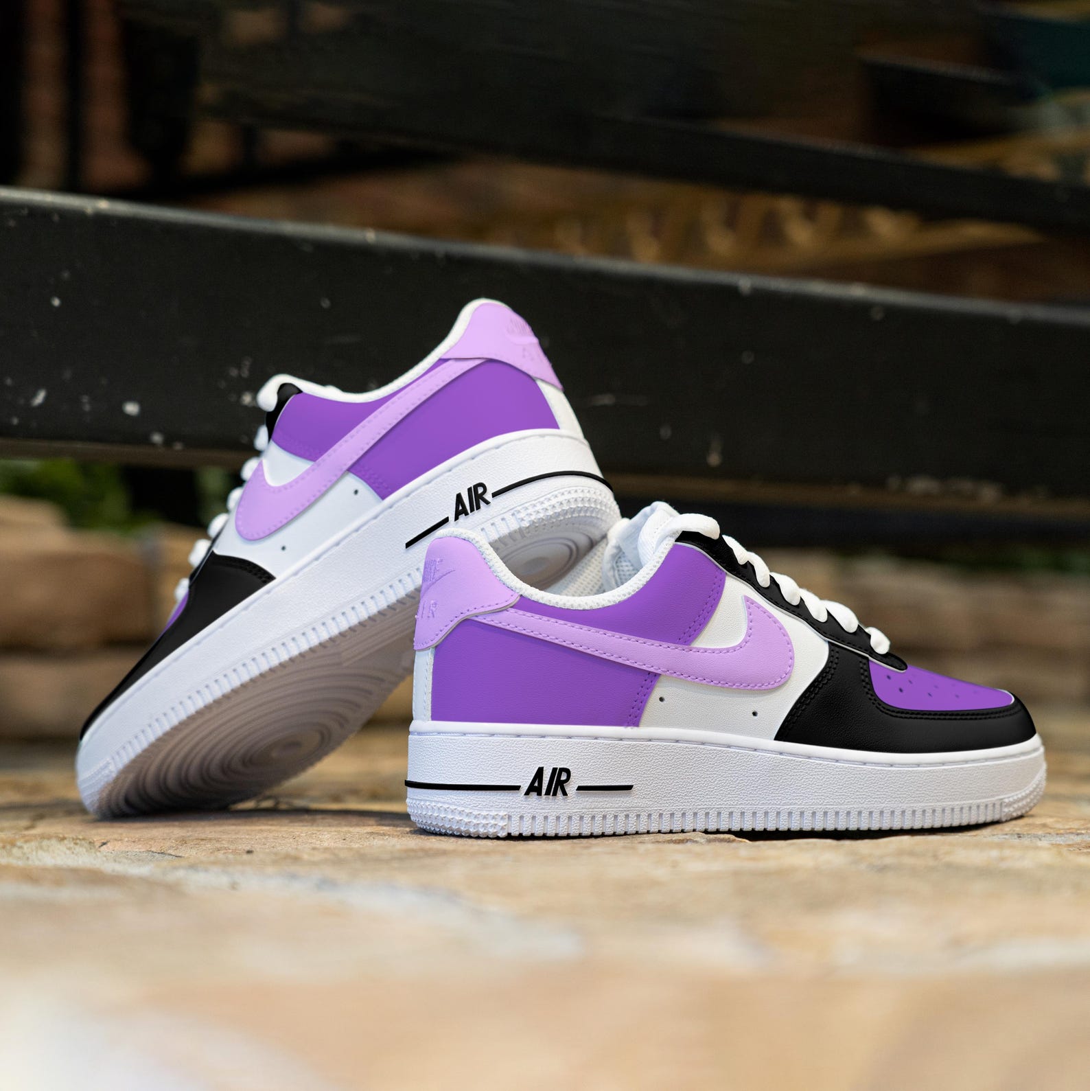 Custom Purple Black Air Force 1 Hand Painted Purple Shoes Black and ...