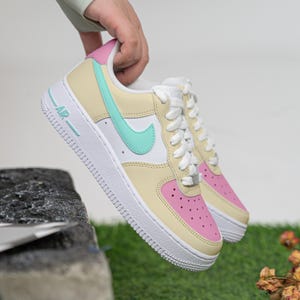 Hand Painted Colorful Sneakers Custom Ice Cream Colour Air Force 1 Beige Green Pink AF1 Sneakers Hand Painted Custom Shoes Birthday Gifts