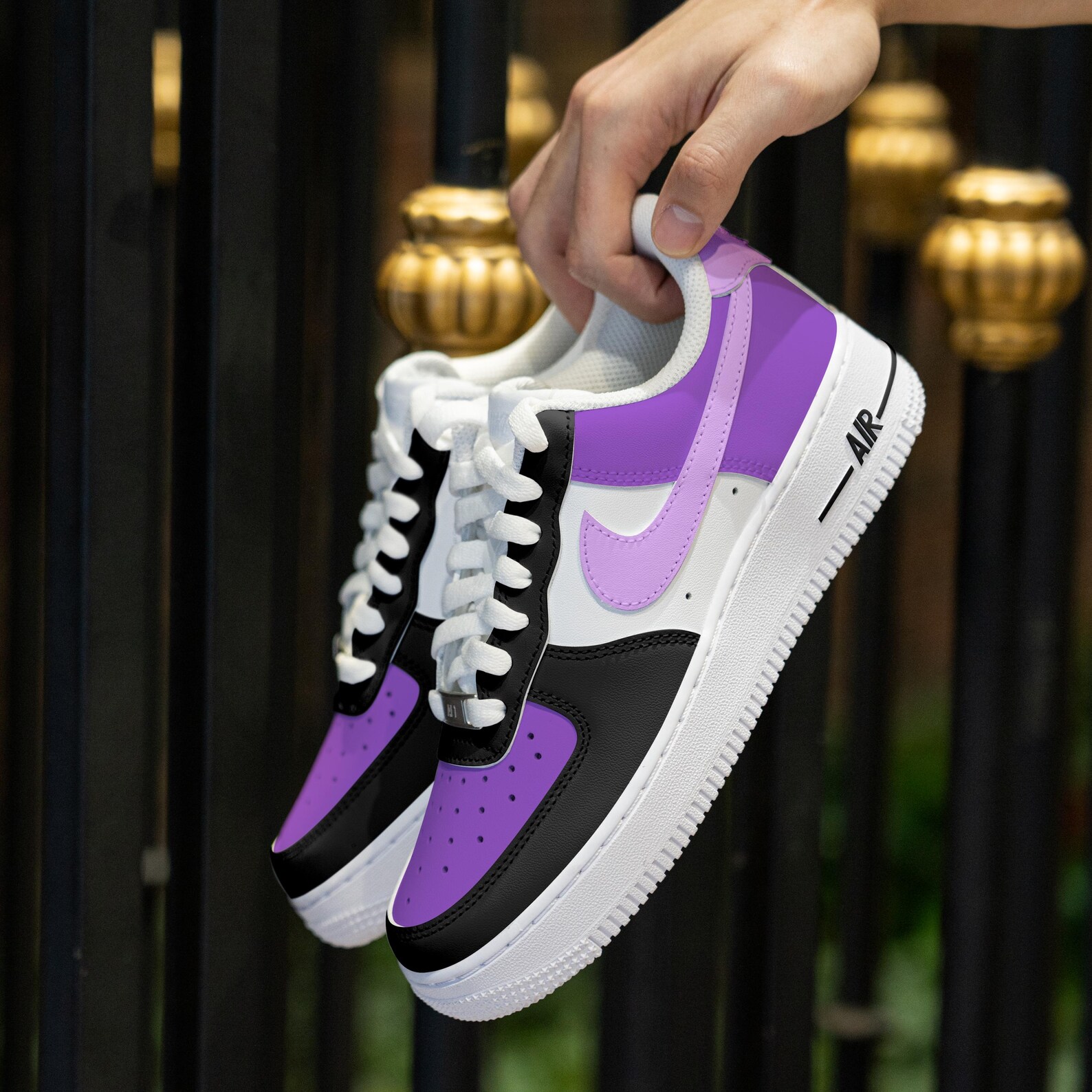 Custom Purple Black Air Force 1 Hand Painted Purple Shoes Black and ...