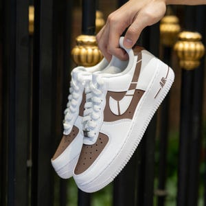 Custom Brown Air Force 1 Hand Painted Brown White Shoes Custom Color Block AF1 Sneakers Personalized AF1 Custom Team Shoes Birthday Gifts
