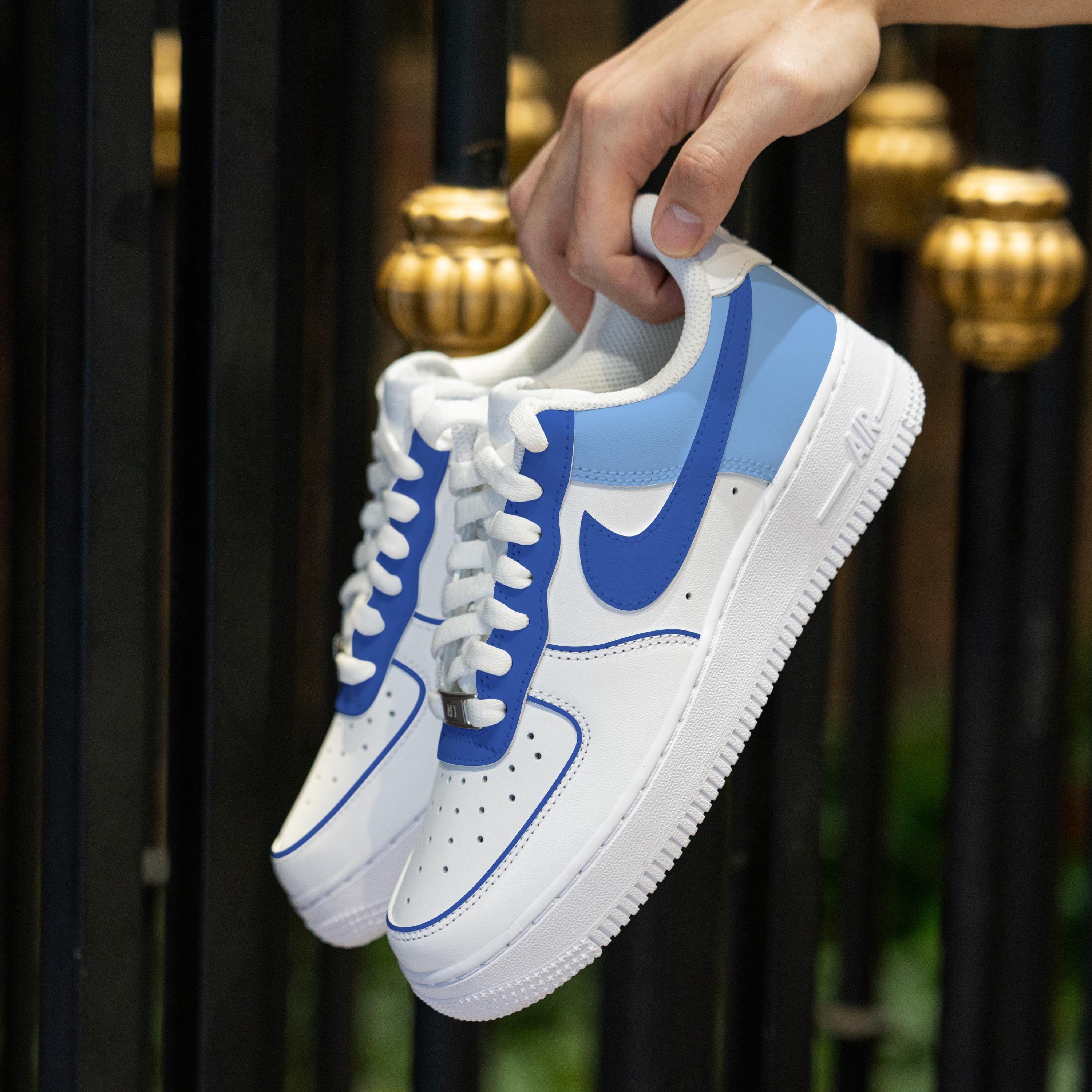 Custom Blue Air Force 1 Hand Painted Blue White Shoes Custom Color ...