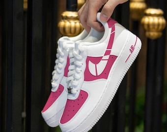 Custom Pink Air Force 1 Hand Painted Pink White Shoes Custom Color Block AF1 Sneakers Personalized AF1 Custom Team Shoes Birthday Gifts