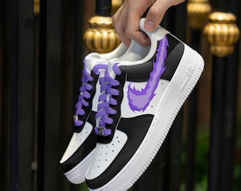 Custom Purple Air Force 1 Hand Painted Purple Fire Flame Shoes Purple And Black AF1 Sneakers Hand Painted Custom Sneakers Birthday Gifts