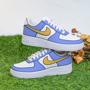 Custom Block Outline Air Force 1 Hand Painted Blue And Yellow AF1 Sneakers Hand Painted Cartoon Sneakers Holiday Shoes Gifts