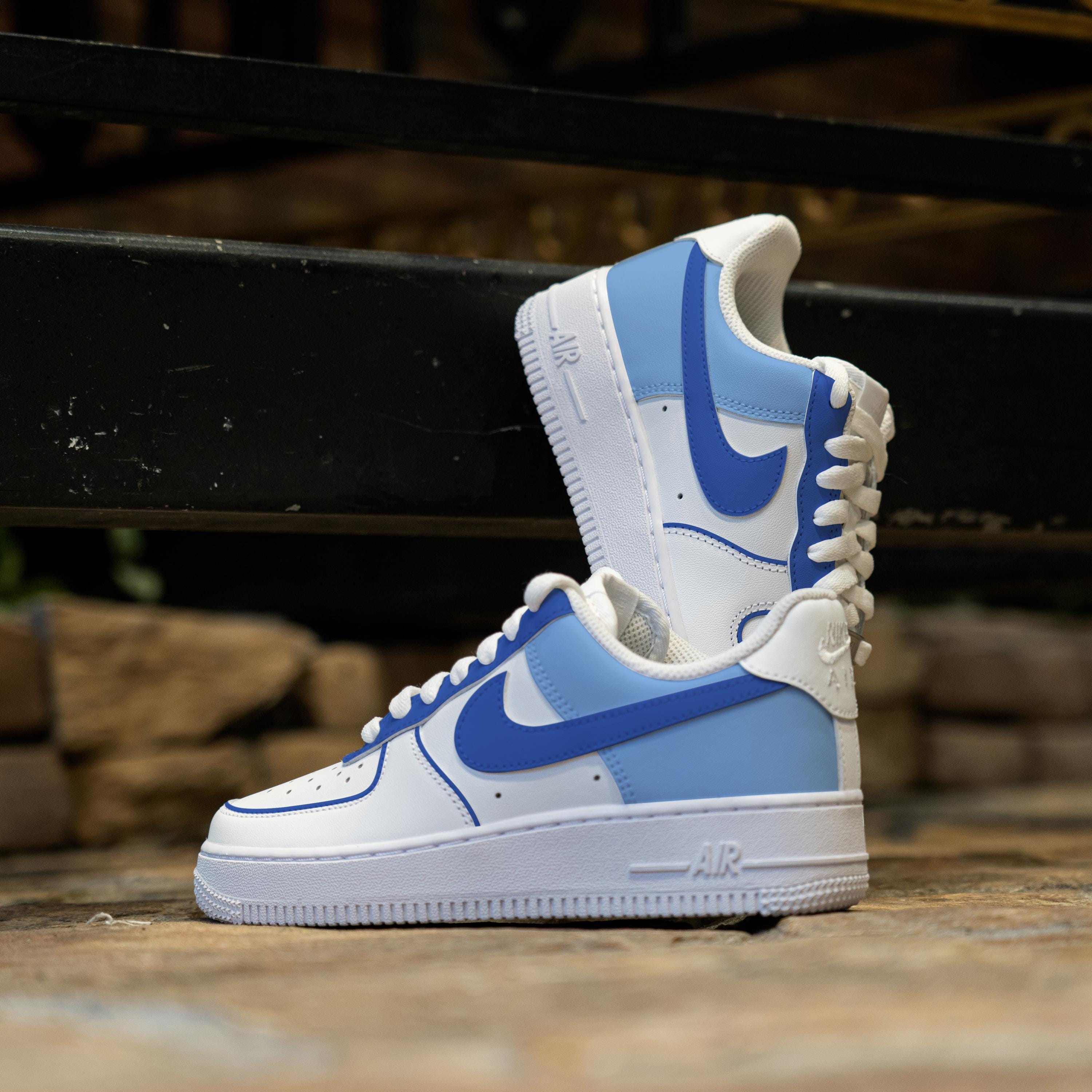 Custom Af1 Color Custom Blue Air Force 1 Hand Painted Blue White Shoes Custom Color ...