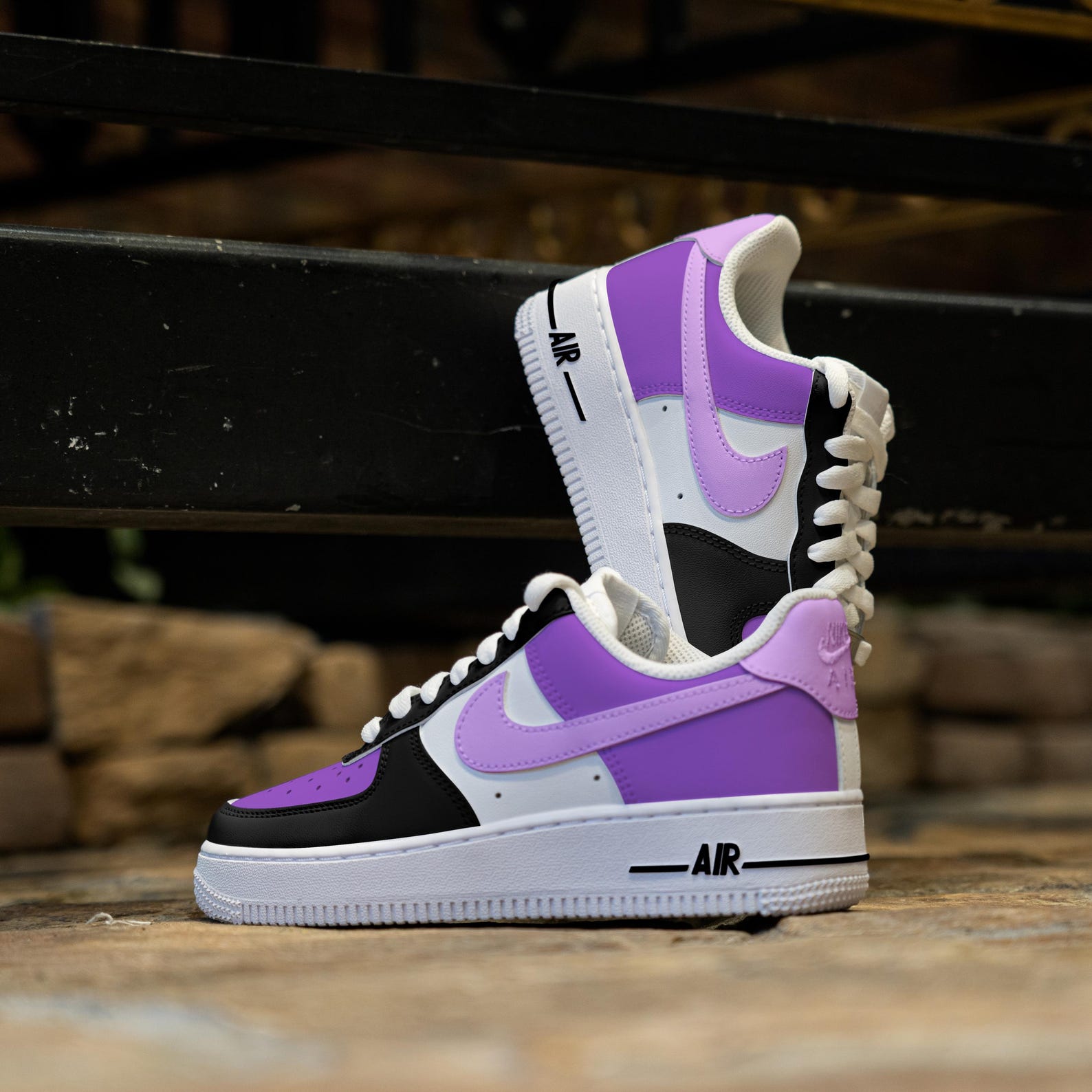 Custom Purple Black Air Force 1 Hand Painted Purple Shoes Black and ...
