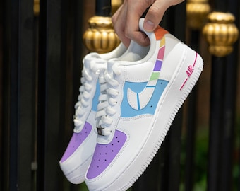 Custom Color Air Force 1 Hand Painted Purple Blue Shoes Custom Color Block AF1 Sneakers Personalized AF1 Custom Team Shoes Birthday Gifts