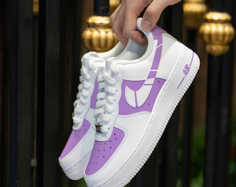 Custom Purple Air Force 1 Hand Painted Purple White Shoes Custom Color Block AF1 Sneakers Personalized AF1 Custom Team Shoes Birthday Gifts
