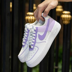 Custom Purple Air Force 1 Hand Painted Line Sneakers Pastel Purple Colour Block AF1 Sneakers Personalised Purple Shoes Gift Wedding Sneakers