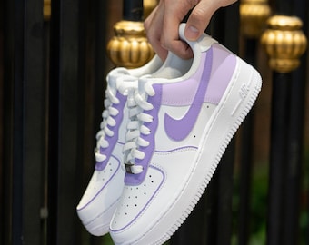 Custom Purple Air Force 1 Hand Painted Line Sneakers Pastel Purple Colour Block AF1 Sneakers Personalised Purple Shoes Gift Wedding Sneakers