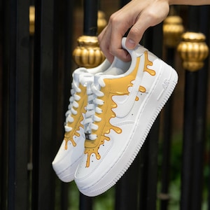 Custom Honey Drip Air Force 1 Honeycomb Sneakers Custom Hand Painted Sneakers Personalized Drip AF1 Yellow Drips Shoes Wedding Sneakers Gift