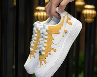 Custom Honey Drip Air Force 1 Honeycomb Sneakers Custom Hand Painted Sneakers Personalized Drip AF1 Yellow Drips Shoes Wedding Sneakers Gift