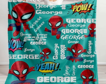 Spiderman Custom Name Blanket, Personalized Superhero Couch Throw, Gift For Baby Kid Boys, Birthday Unique Gift, Christmas Grandson Present