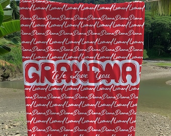 New!!! Custom Family Name Cozy Blanket, Personalized Grandma Grandpa Xmas Throw, Home Couch Decor, Christmas Gift For Mom Dad Grandparent