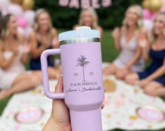 Personalized Girls Trip 40 oz Tumbler, Custom Name Location Travel Mug, Stainless Steel Water Cups, Bachelorette Bridal Party Matching Cup