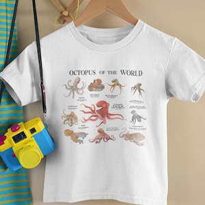 Octopus of the World Toddler Tee - Cute Marine Life Shirt, Perfect for Ocean Lovers Summer Fun Birthday Gift Educational Playwear Cephalopod